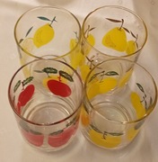 Szklanki Owocowe PRL Vintage | 4 szt. | Cytryna Jabłko Gruszka Truskawka