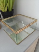 SZKLANA SZKATUŁKA ozdobne puzderko z elementami złota glamour lustrzane dno