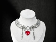 Choker chainmaille z sercem kolcami stal chirurgiczna, gothic vampire