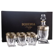 BOHEMIA PRESTIGE ZŁOTO-PLATYNA ZESTAW 6 SZKLANEK KARAFKA DO WHISKY