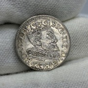 trojak Ryga Zygmunt III Waza 1595 - piękny połyskowy nienotowany