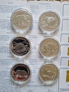 100 Dram  zestaw  6 monet :Niedźwiedź, Jeż, Żbik, Żółw Pantera ,Kaczka. 