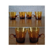 artystyczne miodowe bursztynowe dymione szklanki filiżanki prl vintage 