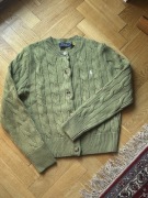 Ralph Lauren kardigan wełna kaszmir M olive cable knit