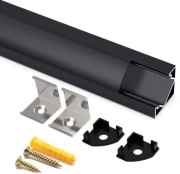 Profil LED narożny 45° 6x1 m czarny z osłoną