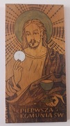 Jezus Chrystus obrazek na drewnie pamiątka I Komunii Świętej 1971 szt