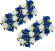 Kwiaty na stół 2 panele Dekoracja z róż biało - niebieskich