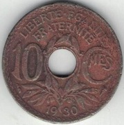 Francja 10 centymów centimes 1930 21,3 mm