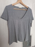 T-shirt koszulka krótki rękaw w paski z dodatkiem lnu firma H&M rozmiar L