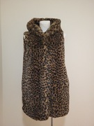 Kamizelka z kapturem futrzana panterka ciepła zapinana na haczyki Zara 