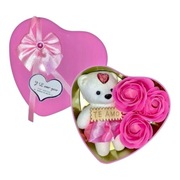 FLOWER BOX RÓŻE MYDLANE W PUDEŁKU Z MISIEM PREZENT NA WALENTYNKI 