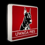 Indywidualna PODŚWIETLANA tabliczka LED uwaga pies psy ostrzegawcza