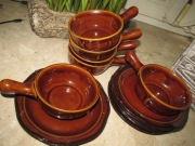 Zestaw kokilki 6szt. z talerzykami 6szt., kamionka, PRL