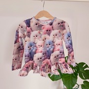 Bluzka długi rękaw 110 koty kotki falbanką falbanki różowa