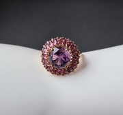 Pierścionek srebro 925 złocone 18ct złotem Vermeil, ametyst, granaty
