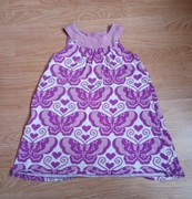 Letnia mini sukienka/tunika w motylki dla dziewczynki H&M fioletowo biała