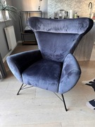 Fotel Uszak Nowoczesny Granatowy Welur