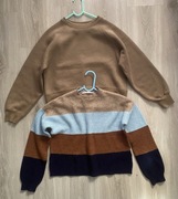 Zestaw dziewczęcy sweterek cienki Only + bluza oversize Zara brąz 134cm 