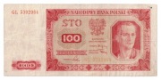 Banknot 100 zł Polska 1948 Seria KR | Odmiana bez ramki Pstrowski