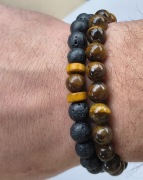 Komplet 2 męskich bransoletek z kamieni naturalnych lawa  i tygrysie oko 