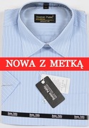 Koszula męska błękitna w paski na krótki rękaw kołnierzyk 40/41