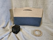 Beżowo granatowa torebka do ręki handbag handmade totebag