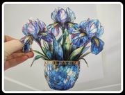 Nowy witraż witrażyk dekoracja okienna kwiaty irysy