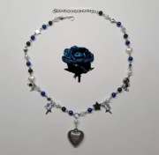 Naszyjnik Granatowo Czarno Biały Gwiazdkowy 