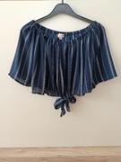 Granatowa krótka hiszpanka crop top w pionowe białe paski S 36