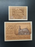 2 Banknoty Notgeld 10/50 Fenigów 1922 Mirow Meklemburgia Niemcy Reutergeld 