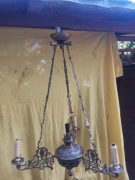 Secesyjny żyrandol, mosiądz, na 4 żarówki 