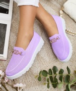 Damskie mokasyny materiałowe kolor Lila fiolet wkładane 