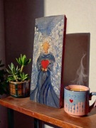 Ręcznie malowany obraz na drewnie – Anioł