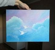 Obraz na płótnie 30x40 akryl ręcznie malowany pejzaż niebo do salonu pokoju
