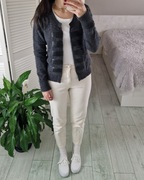 Pulz ciemnoszary szary wełniany sweter kardigan z dżetami 50% wełna M