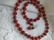 komplet damski czerwony koral i cloisonne 