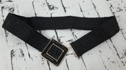 Pasek na plecionej gumie czarny, złote dodatki do 96cm pas