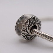 Charms 925 Srebro s925 Szare Szkło Ornament Bead do Bransoletki