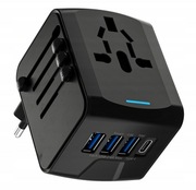 Adapter do 170 krajów, wtyczka podróżna z ładowarką z gniazdami USB-A USB-C