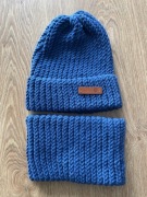 Komplet niebieska czapka i komin z Merino handmade