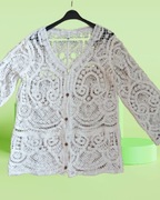 ŚMIETANKOWY ażurowy sweter rozpinany r.44