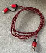 Kabel 2w1 USB – Micro USB + USB-C – 1,5m, czerwono-czarny, pleciony