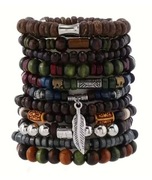 Zestaw męskich bransoletek BOHO - drewno - koraliki - styl & komfort 