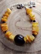 Bransoletka – Bursztyn (Jantar), Kwarc Dymny, Piaskowiec | Srebrne detale