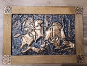 Stefan Batory Polowanie na żubra miedzioryt rzeźba miedziana obraz 