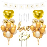 Zestaw dekoracji MĄŻ ŻONA Balon foliowy LOVE Ślub Wesele