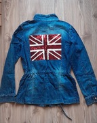 Kurtka jeans katana S, flaga cekinowa Ameryki, stan bdb