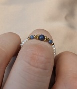 Pierścionek elastyczny kamienie perły naturalne srebro szafir kianit prezen