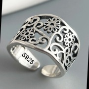 Srebrny ażurowy pierścionek kwiaty 925