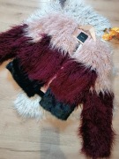  BERSHKA Marynarka z Futerkiem Pudrowy Róż Burgund i Czerń Rozmiar S 36